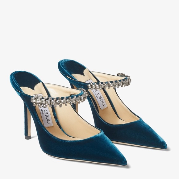 New Jimmy Choo Bing 100 Dragonfly Velvet Pumps with Crystal Strap 37 $995 - Picture 2 of 10